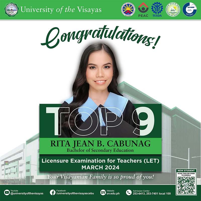 UV produces another Topnotcher in Teachers Board Exams