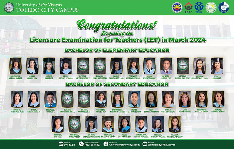 UV-Toledo City Campus Celebrates March 2024 LET Board Passers