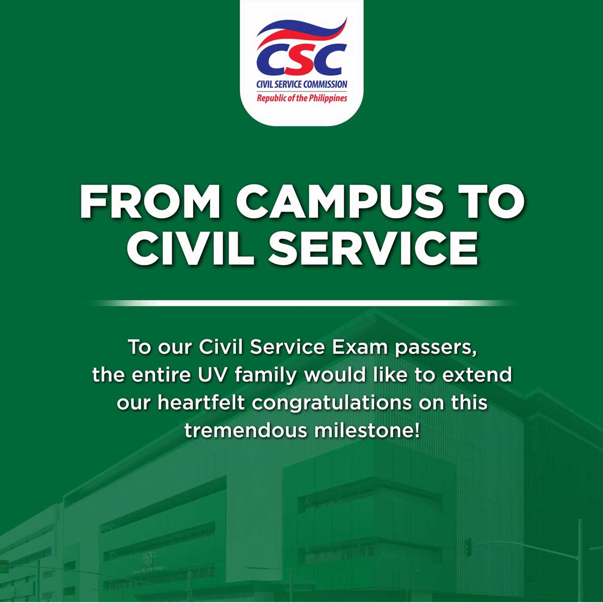 Congratulations to the University of the Visayas Civil Service Passers!