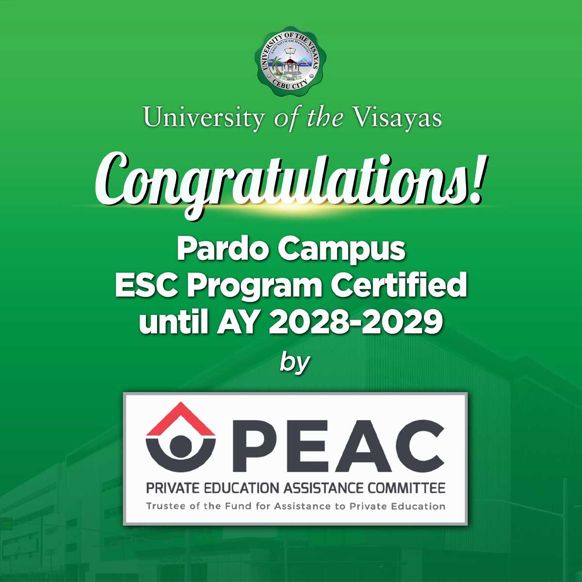 UV Pardo Campus Earns ESC Program Certification from PEAC