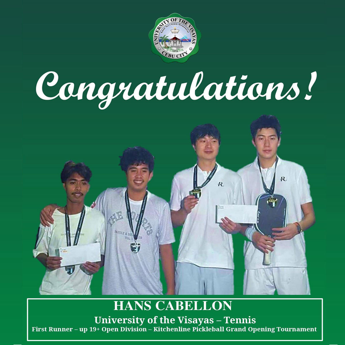 UV Tennis Star Hans Cabellon Finishes First Runner-Up at Cebu Pickleball Tourney
