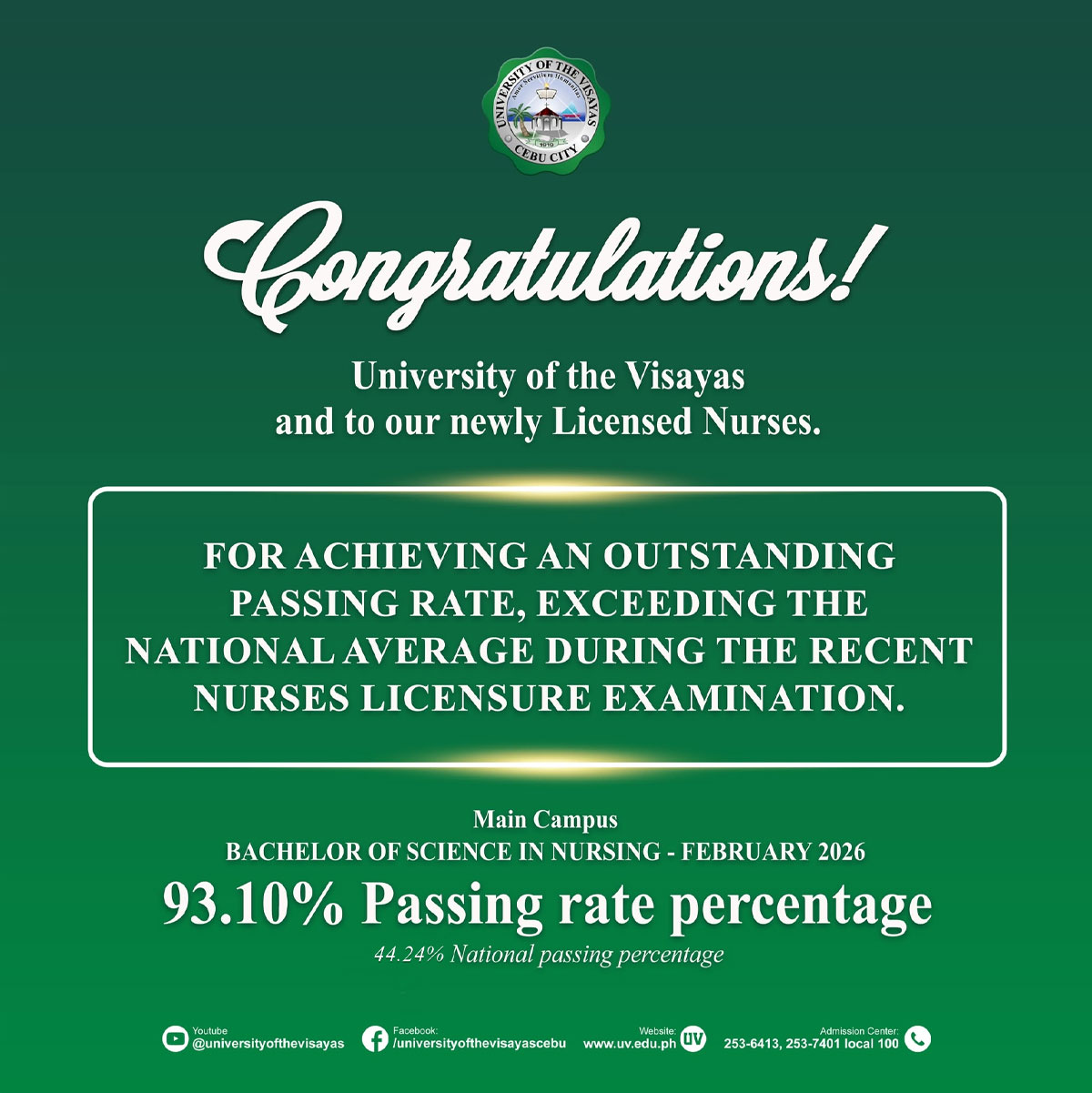 UV Achieves 93.10% Passing Rate in February 2026 Nursing Licensure Exams